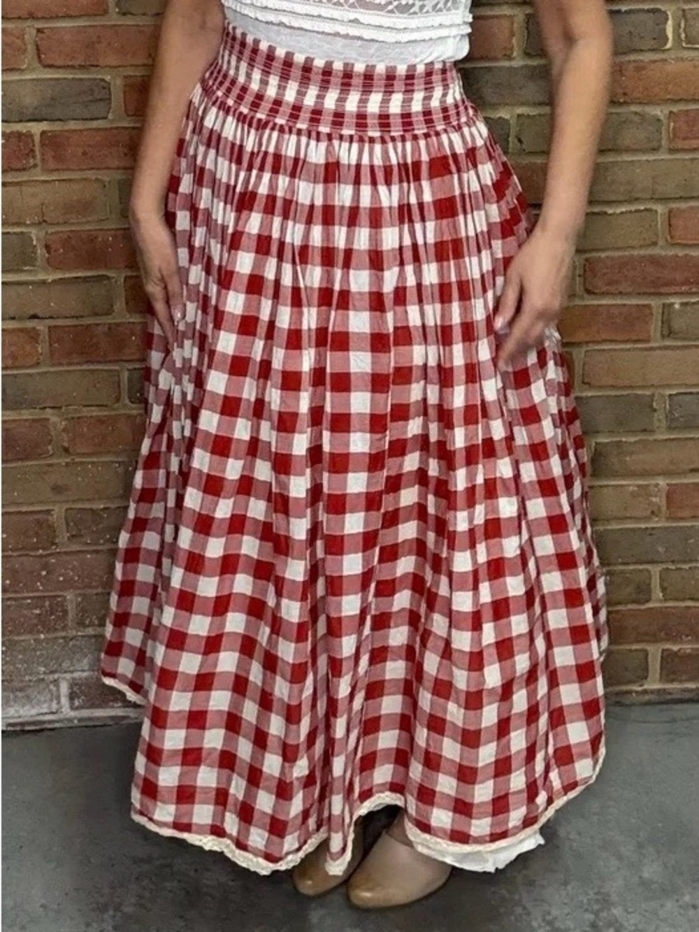 Paper Lace Red & White Gingham Plaid Maxi Skirt, Size Medium - Picture 3 of 7